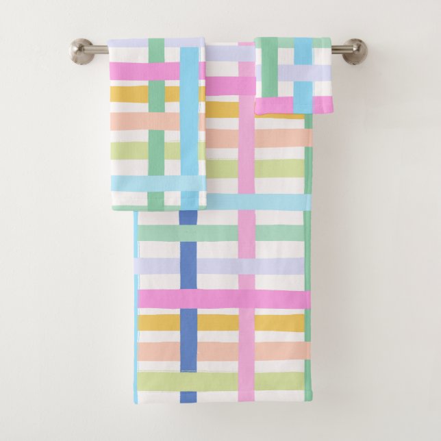 Bright Rainbow Plaid Bath Towel - Colourful Pastel (En situation)