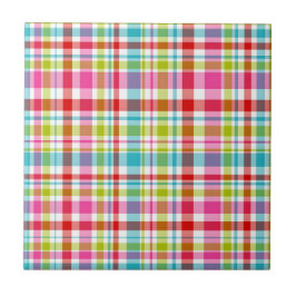 Bright Rainbow Plaid Checkered Pattern Fliese