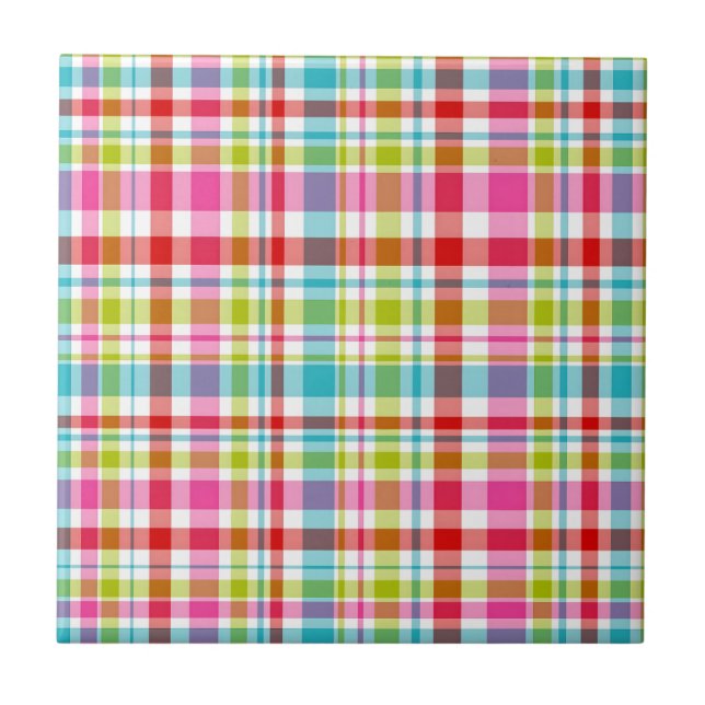 Bright Rainbow Plaid Checkered Pattern Fliese (Vorderseite)