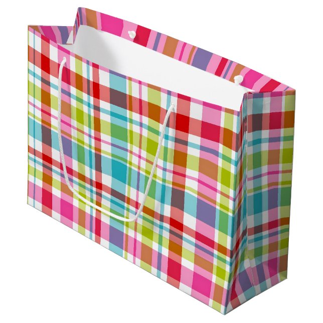 Bright Rainbow Plaid Checkered Pattern Große Geschenktüte (Vorderseite Schrägansicht)