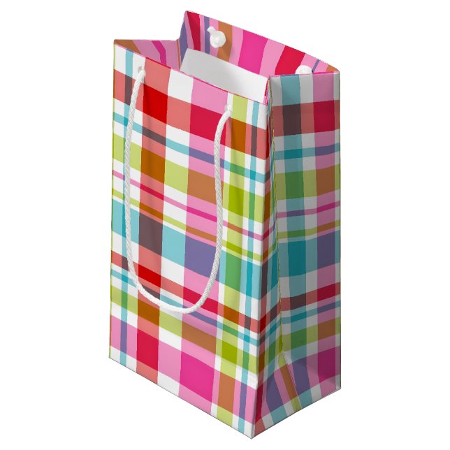 Bright Rainbow Plaid Checkered Pattern Kleine Geschenktüte (Vorderseite Schrägansicht)