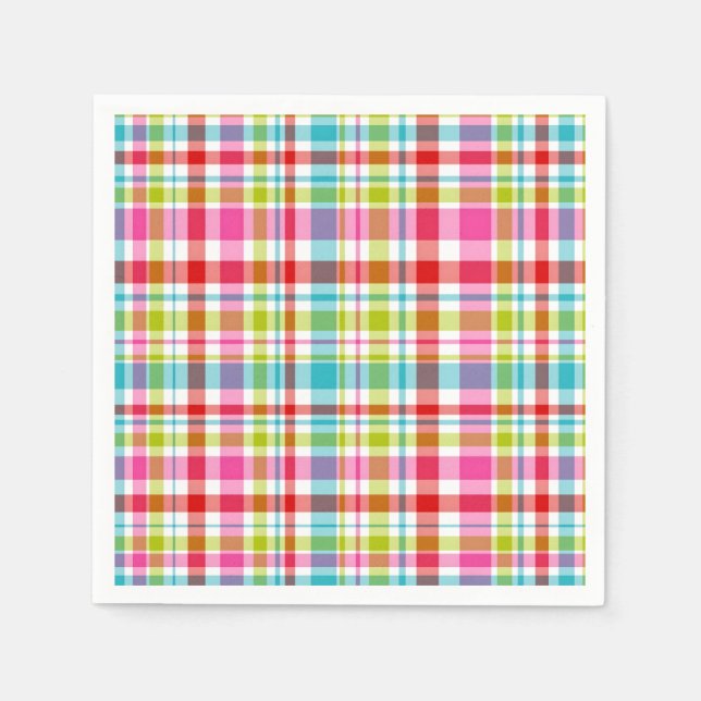 Bright Rainbow Plaid Checkered Pattern Paper Serviette (Vorderseite)