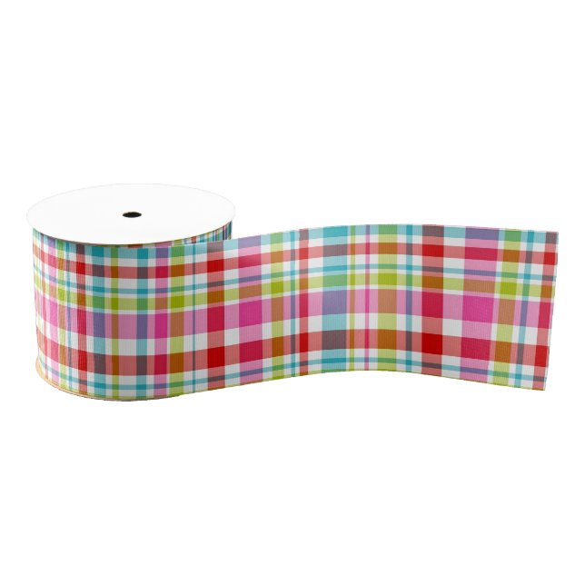 Bright Rainbow Plaid Checkered Pattern Ripsband (Spule)