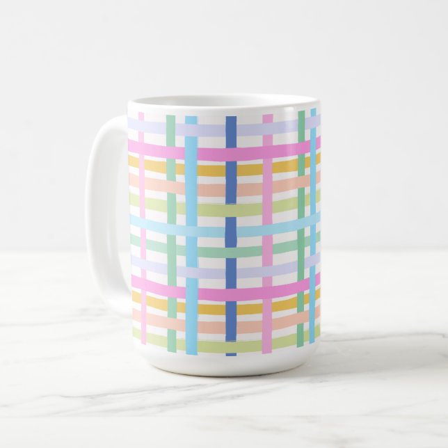 Bright Rainbow Plaid Mug - Colourful Pastel Kaffeetasse (Vorderseite Links)