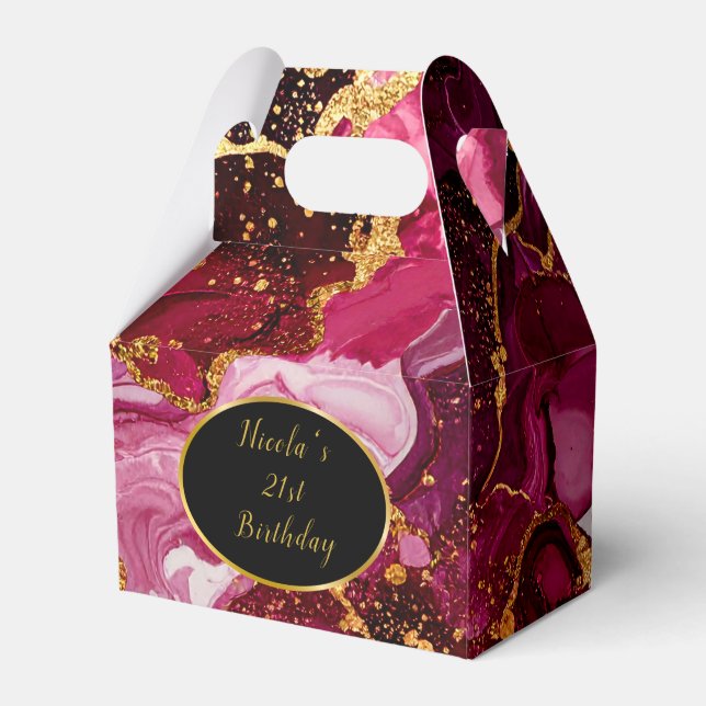 Bright Red and Gold Marble Agate Birthday Party Geschenkschachtel (Vorderseite)