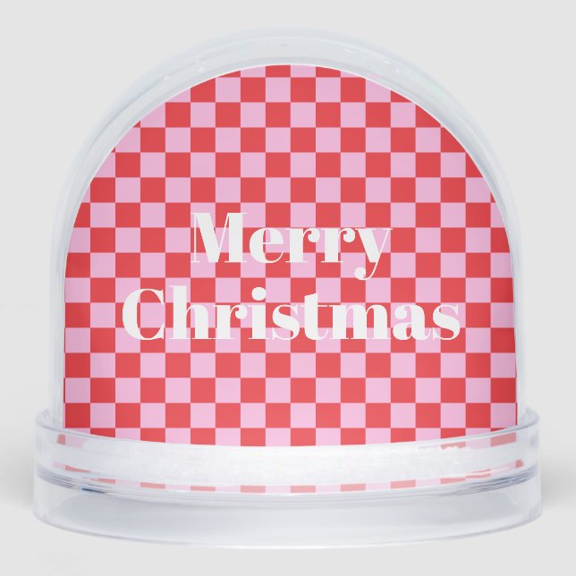 Bright Red and Light Pink Checkered Schneekugeln (Vorderseite)