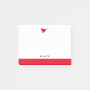 Bright Red Bird & Border on White mit Name Post-it Klebezettel