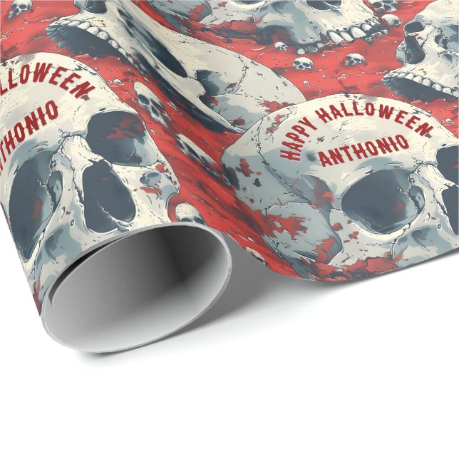 Bright Red Black Gray Skulls Gothic Geschenkpapier (Rolleneckpunkt)