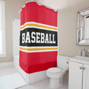 Bright Red Black Yellow BASEBALL Sportstreifen Duschvorhang
