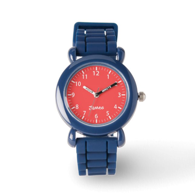 Bright Red Boys Personalized Kids Watch  Armbanduhr (Vorderseite)
