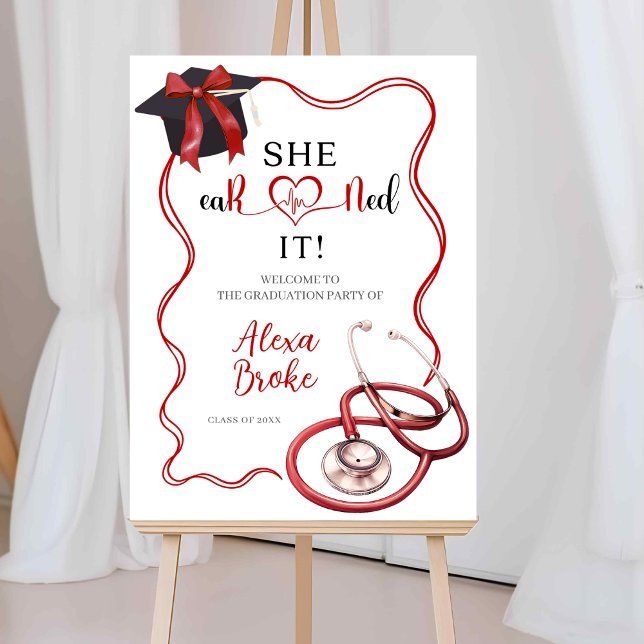 Bright Red Coquette Nurse Graduation Welcome Sign Poster (Von Creator hochgeladen)