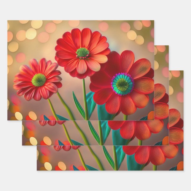 Bright Red Daisy Flowers Geschenkpapier Set (Set)