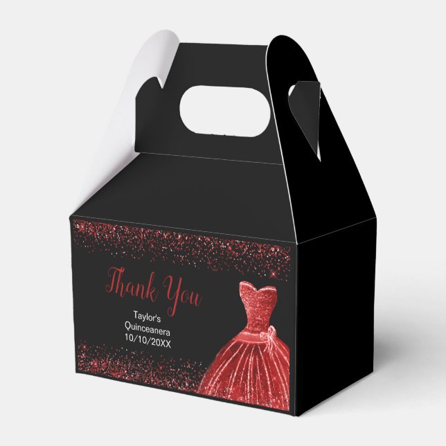 Bright Red Dress Faux Glitter Quinceanera Geschenkschachtel (Vorderseite)