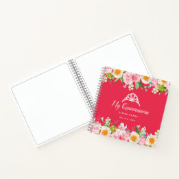 Bright Red Floral Quinceanera Gästebuch Notizbuch