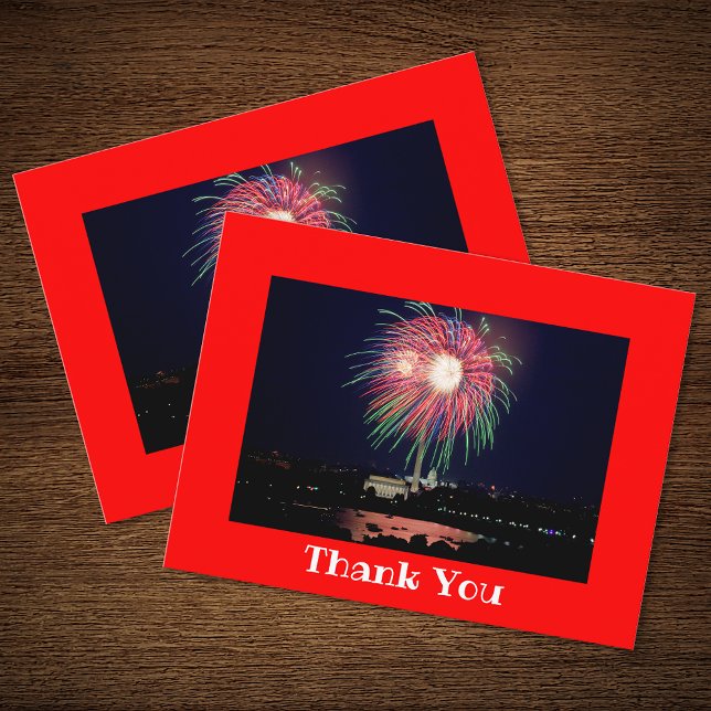 Bright Red Foto Border Vielen Dank Postkarte (Beautiful DC fireworks photo for your thank you postcards.)