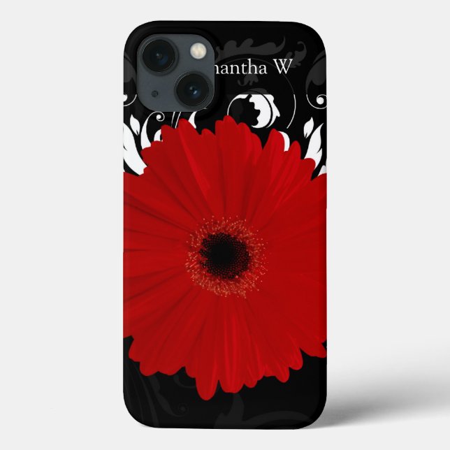Bright Red Gerbera Daisy auf Black Case-Mate iPhone Hülle (Rückseite)