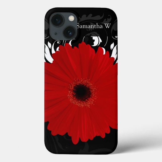 Bright Red Gerbera Daisy auf Black Case-Mate iPhone Hülle (Rückseite)
