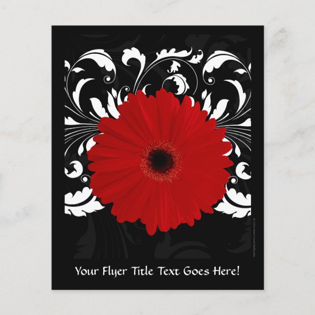 Bright Red Gerbera Daisy auf Black Flyer (Vorne)