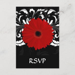 Bright Red Gerbera Daisy auf Black RSVP Karte