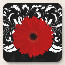 Bright Red Gerbera Daisy auf Black Untersetzer