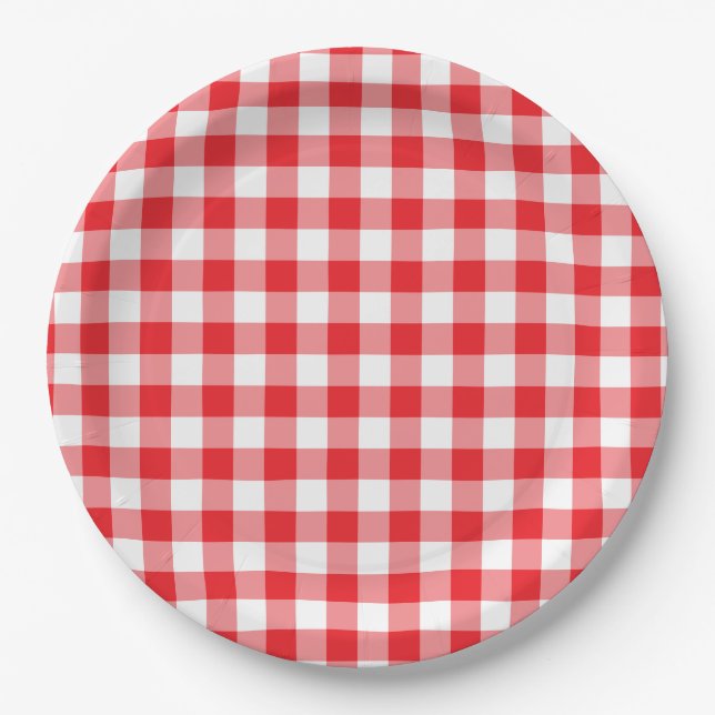 Bright Red Gingham Country Pappteller (Vorderseite)