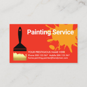 Bright Red Gold Paint Brush Painter Visitenkarte