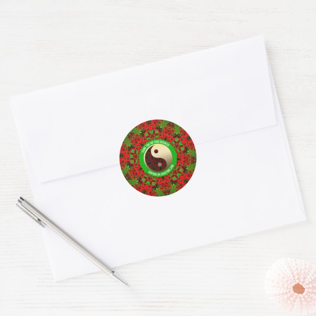 Bright Red Green Gold Yin Yang Vielen Dank Runder Aufkleber (Umschlag)