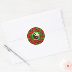 Bright Red Green Gold Yin Yang Vielen Dank Runder Aufkleber
