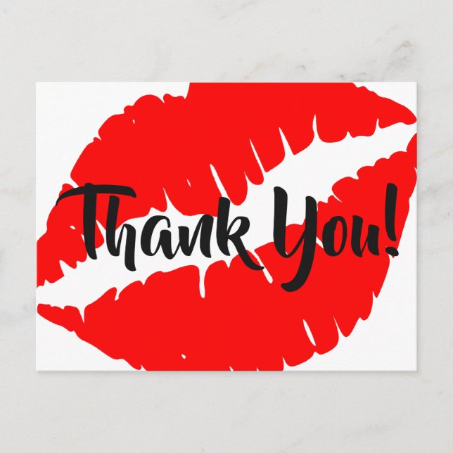 Bright Red Lipstick Big Kiss Danke Postkarte (Vorderseite)