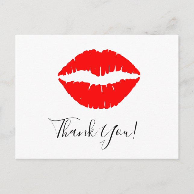 Bright Red Lipstick Kiss Danke Postkarte (Vorderseite)