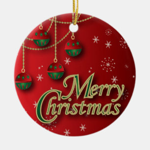 Bright Red Merry Christmas Keramik Ornament