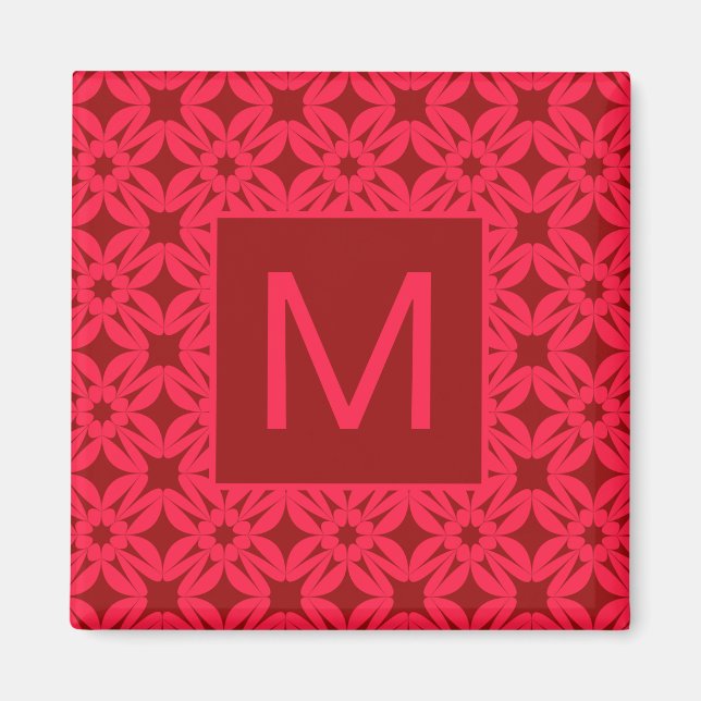 Bright Red Ornate Pattern Monogrammed Magnet (Vorne)