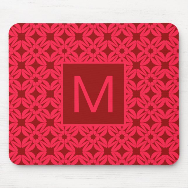 Bright Red Ornate Pattern Monogrammed Mousepad (Vorne)