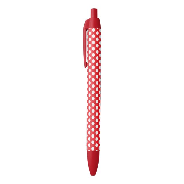 Bright Red Pen with Classy White Dot Pattern Style Kugelschreiber (Oberseite (Vertikal))