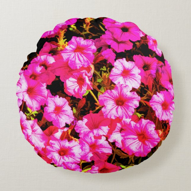 Bright Red Petunias Rundes Kissen (Vorderseite)