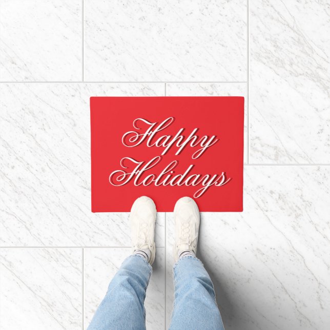 Bright Red Plain Elegant Happy Holidays Message Fußmatte (Indoor)