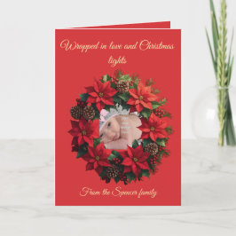 Bright Red Poinsettia and Greenery Circle Karte