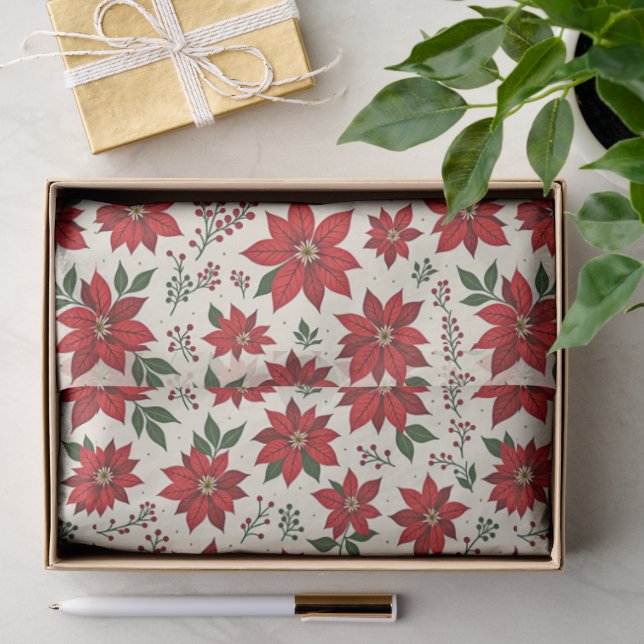 Bright Red Poinsettias Seidenpapier (Geschenk)