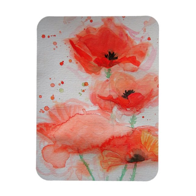 Bright Red Poppies Aquarell Flat Birthday Card Magnet (Vertikal)