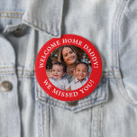 Bright Red Simple Message Arched Text and Photo Button<br><div class="desc">Personalize this classic red border round button magnet with your own message or names and share a favorite photo with the world,  wherever you may go. This button is great for rallies,  events,  deployment returns,  social events,  graduations and so much more!</div>