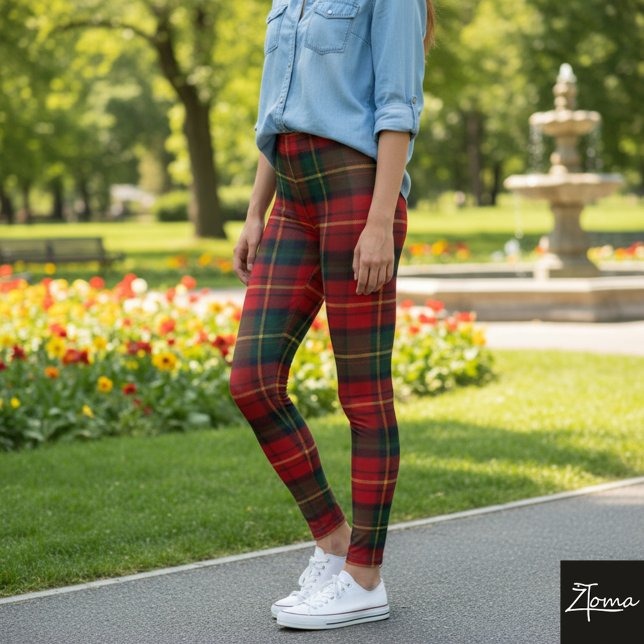 Bright Red Square Tartan Christmas Plaid Leggings (Von Creator hochgeladen)