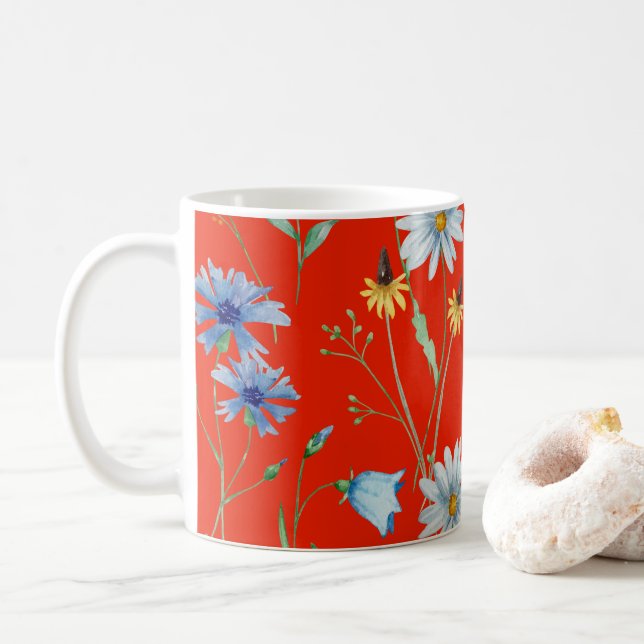 Bright Red Summer Floral Kaffeetasse (Mit Donut)