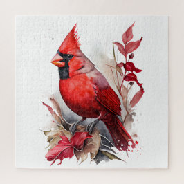 Bright Red Watercolor Winter Kardinal Bird