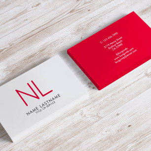 Bright Red White Modern Monogram Minimalist Simple Visitenkarte