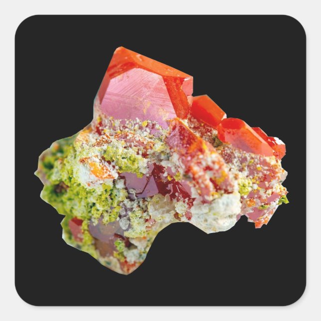 Bright Red Wulfenite Specimen Quadratischer Aufkleber (Vorderseite)