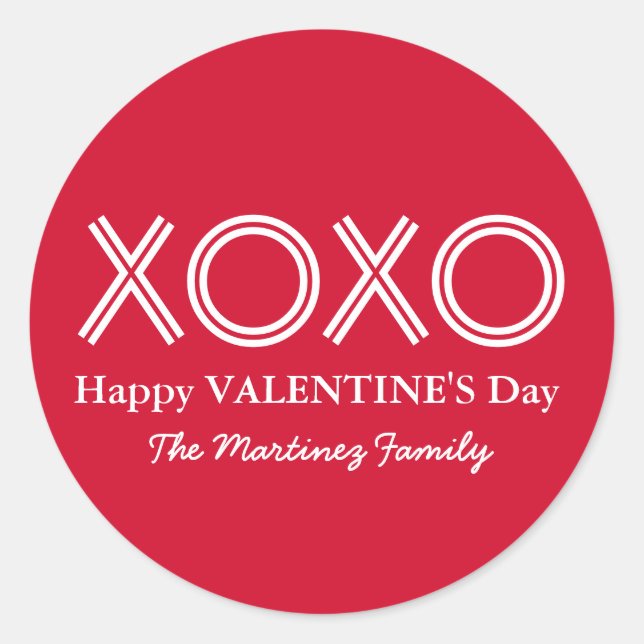 Bright Red XOXO Happy Valentines Day Round Sticker (Devant)