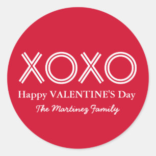 Bright Red XOXO Happy Valentines Day Round Sticker