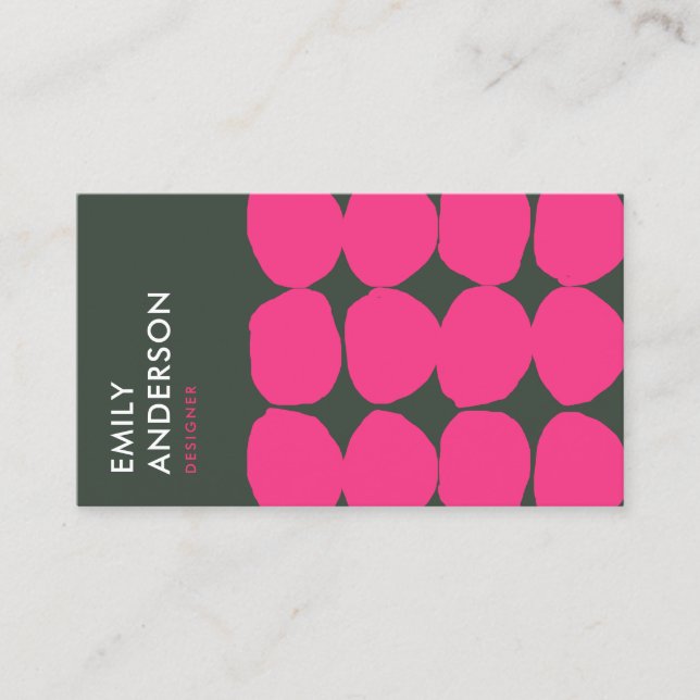 BRIGHT RETRO BIG HAND DRAWN PINK GRAY POLKA DOTS VISITENKARTE (Vorderseite)