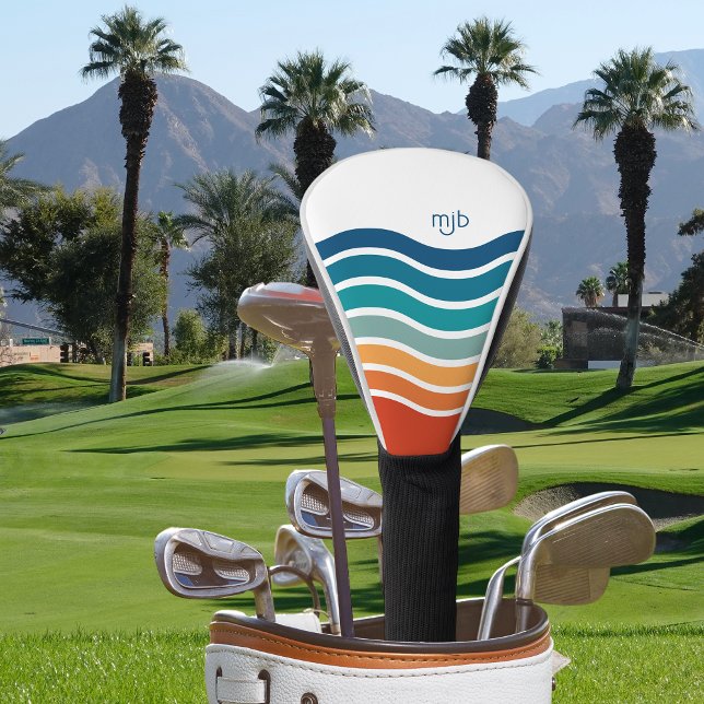 Bright Retro Wavy Stripes Muster mit Monogramm Golf Headcover (Von Creator hochgeladen)