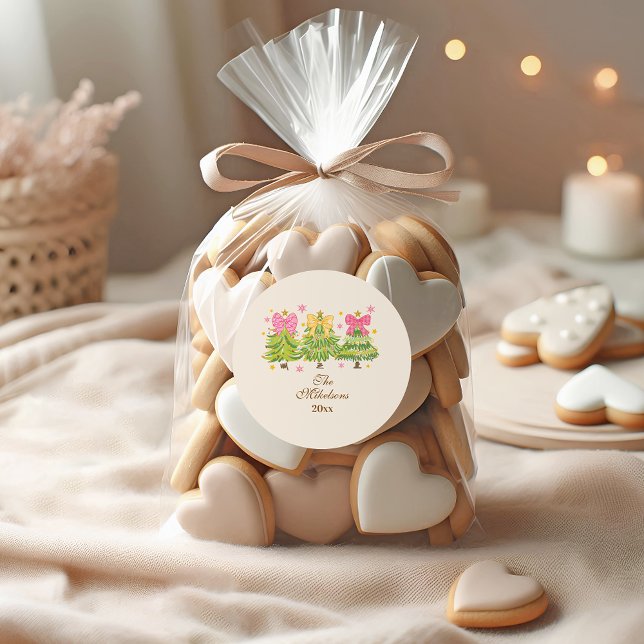 Bright Ribbon Trees Holiday Family Runder Aufkleber (Von Creator hochgeladen)